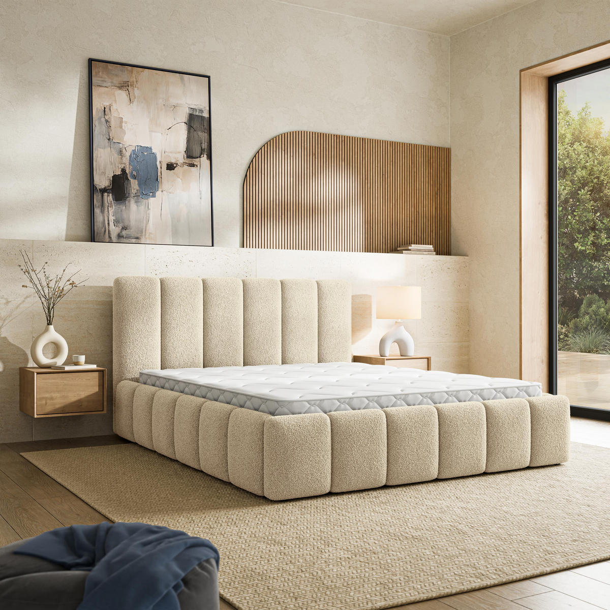 ČALOUNĚNÁ Postel RANIS 160x200 cm Krémová - krémová, kompozitní dřevo/textil (160/200cm) - MASSENO