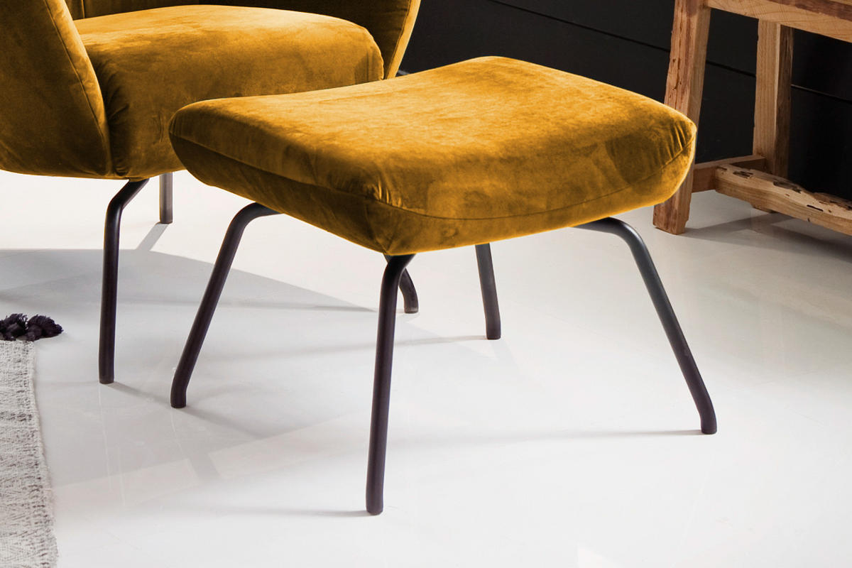 HOCKER LOTTE Gelb Velvet - Gelb, Textil/Metall (57/44/52cm) - KAWOLA