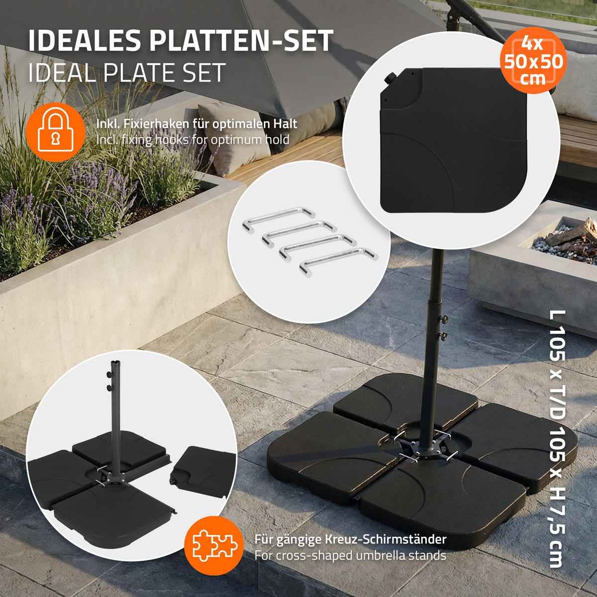 SCHIRMGEWICHT für Ampelschirm 4-teilig Schwarz aus Kunststoff - Schwarz, Kunststoff (105/51cm) - ML-DESIGN