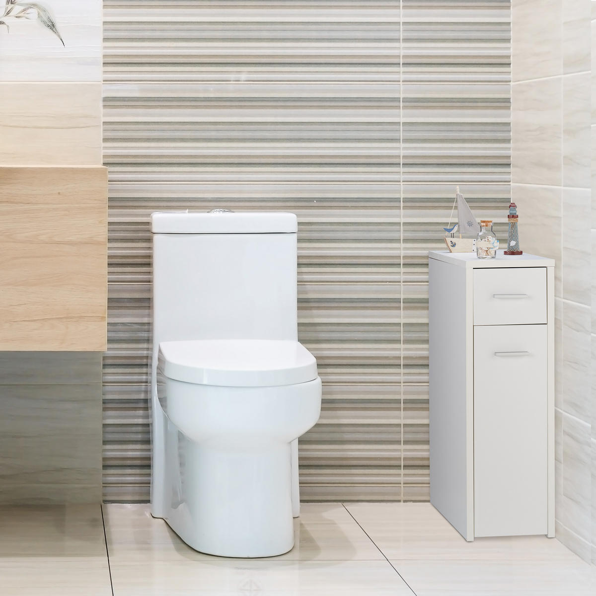 SKRIŇA do kúta - biela, kov/kompozitné drevo (20/61.5/45cm) - Relaxdays