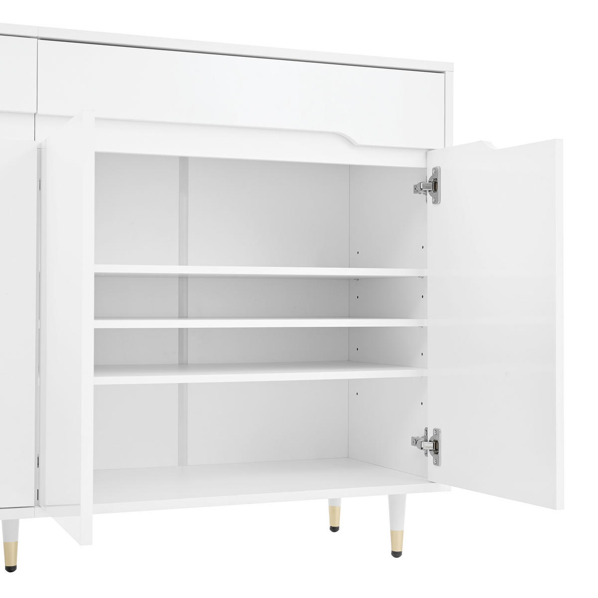 SCHUHSCHRANK 2 Türen 2 Schubladen verstellbar Goldbeine modern 18–24 Paar - Weiß, Holzwerkstoff (39/84/140cm) - FLIEKS