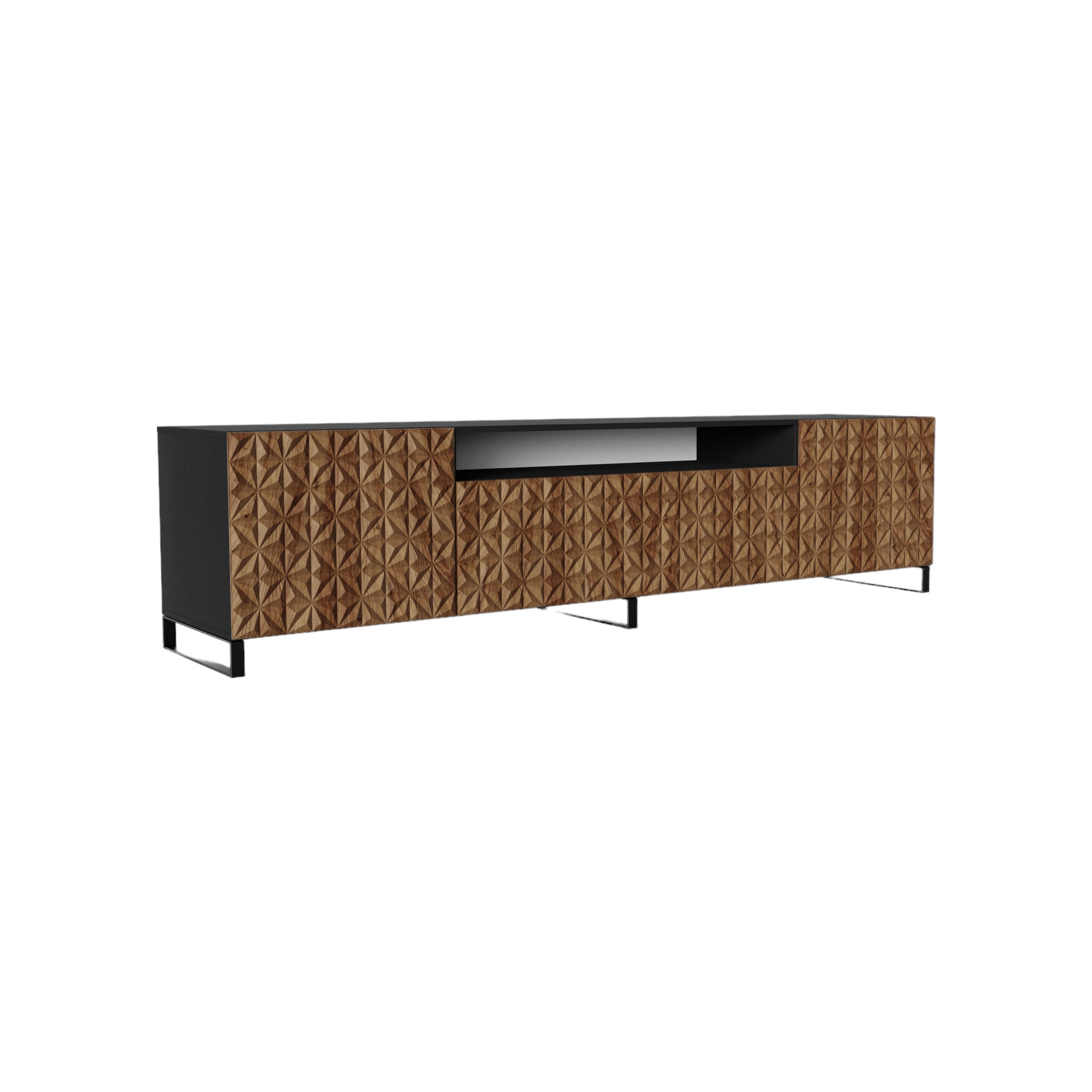 TV-SCHRANK Cali III 200 cm, dreitürig, schwarz, catania - Schwarz/Braun, Kunststoff (200/53/41cm) - Margaret Hadas24