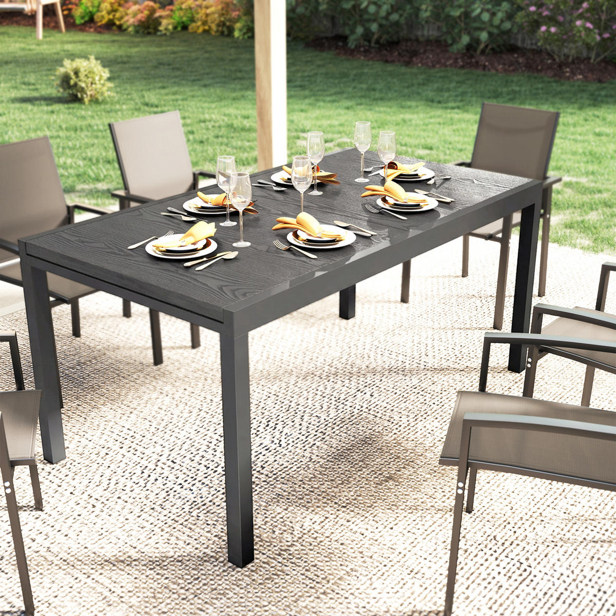 GARTENTISCH DE-14180 154-214 cm, verstellbare Füße Anthrazit - Dunkelgrau, Metall (214/85/75cm) - ComfortXL