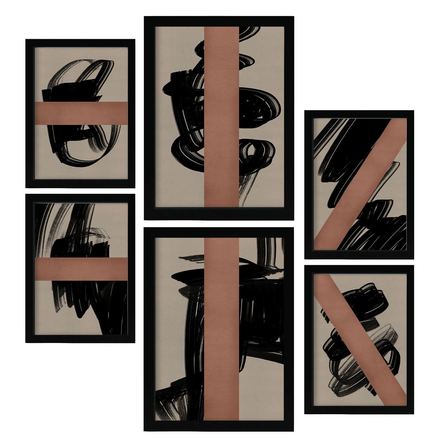 POSTER Set Mit 6 Utopisches Handwerk In Form Abstracts Ästhetische Dekorative Gemälde Für Ihr Wohnzimmer Schlafzimmer Zuhause A3 & A4 Schwarzer Rahmen - Schwarz, Papier (29/3cm) - Nacnic
