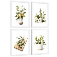 POSTER 4er Set Mediterrane Küchen-Wandbilder Zitronen Knoblauch Oliven Kräuter Aquarell Esszimmer Deko Weißer Rahmen A3 - Weiß, Papier (29.7/1/42cm) - Nacnic