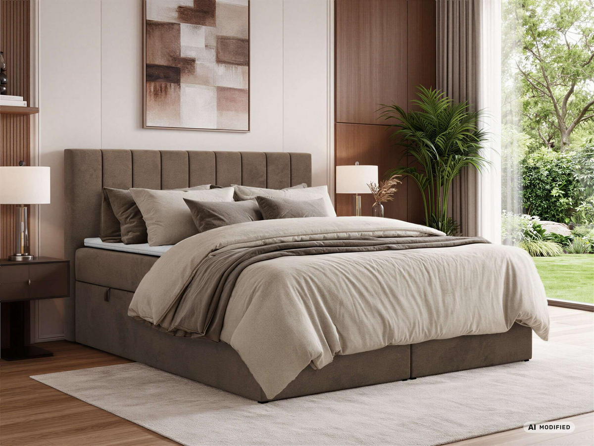 BOXBETT ALVER 200/200 - Braun Velvet - Topper T25 - H3 - Schwarz/Braun, Kunststoff/Textil (200/200cm) - MKS