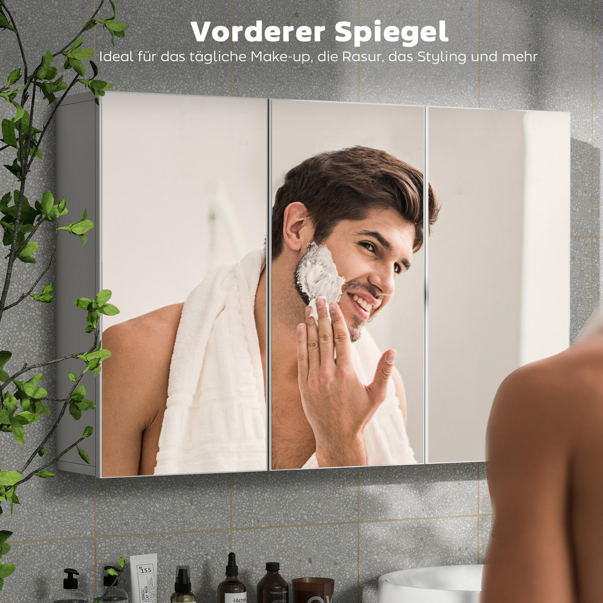 SPIEGELSCHRANK Bad mit 3 Spielgeltüren, Badezimmerschrank mit 5 Regale - Weiß, Holzwerkstoff (15.5/60/90cm) - HOMCOM