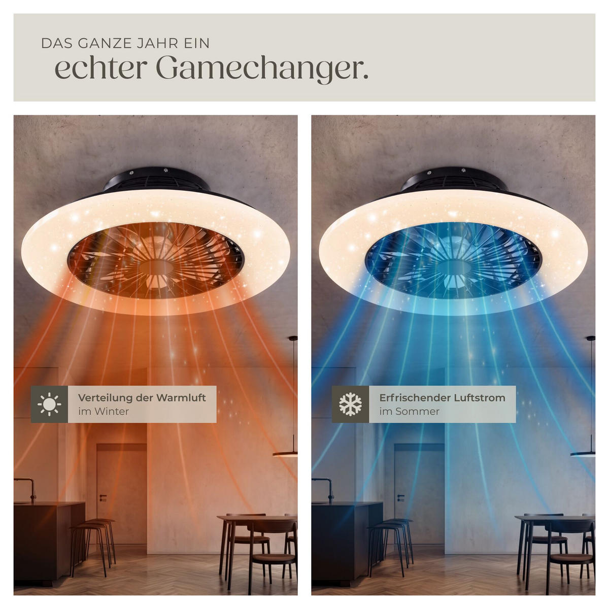 LED DECKENLEUCHTE MIT VENTILATOR Storm, Ø 50 cm, mit Fernbedienung, schwarz - Schwarz, Metall (50/50/17.5cm) - tectake