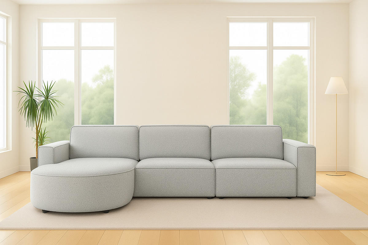 ECKSOFA Cursal Round L-Form, Stoff Artico, Cement, Links - Grau, Holz (284/166cm) - Kaiser Möbel