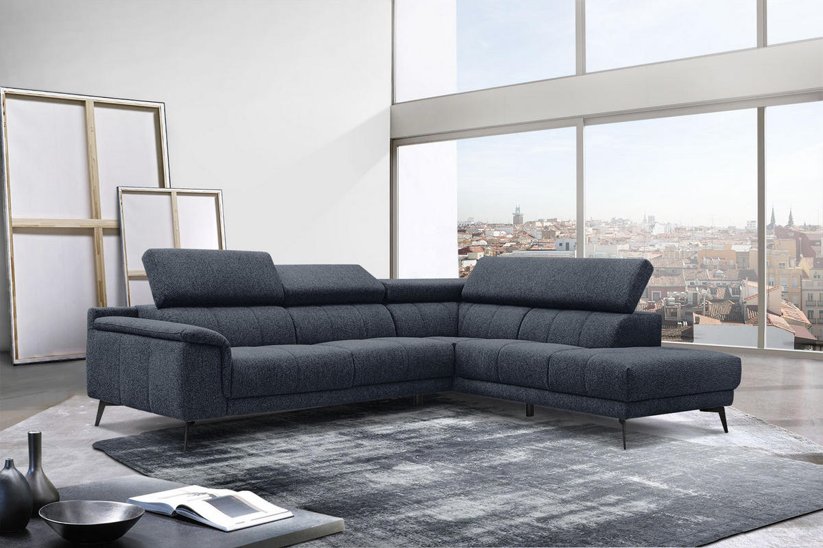 ECKSOFA FIERO 5-Sitzer, dunkelblau - Schwarz/Dunkelblau, Holzwerkstoff/Textil (290/228cm) - Courtois Laville