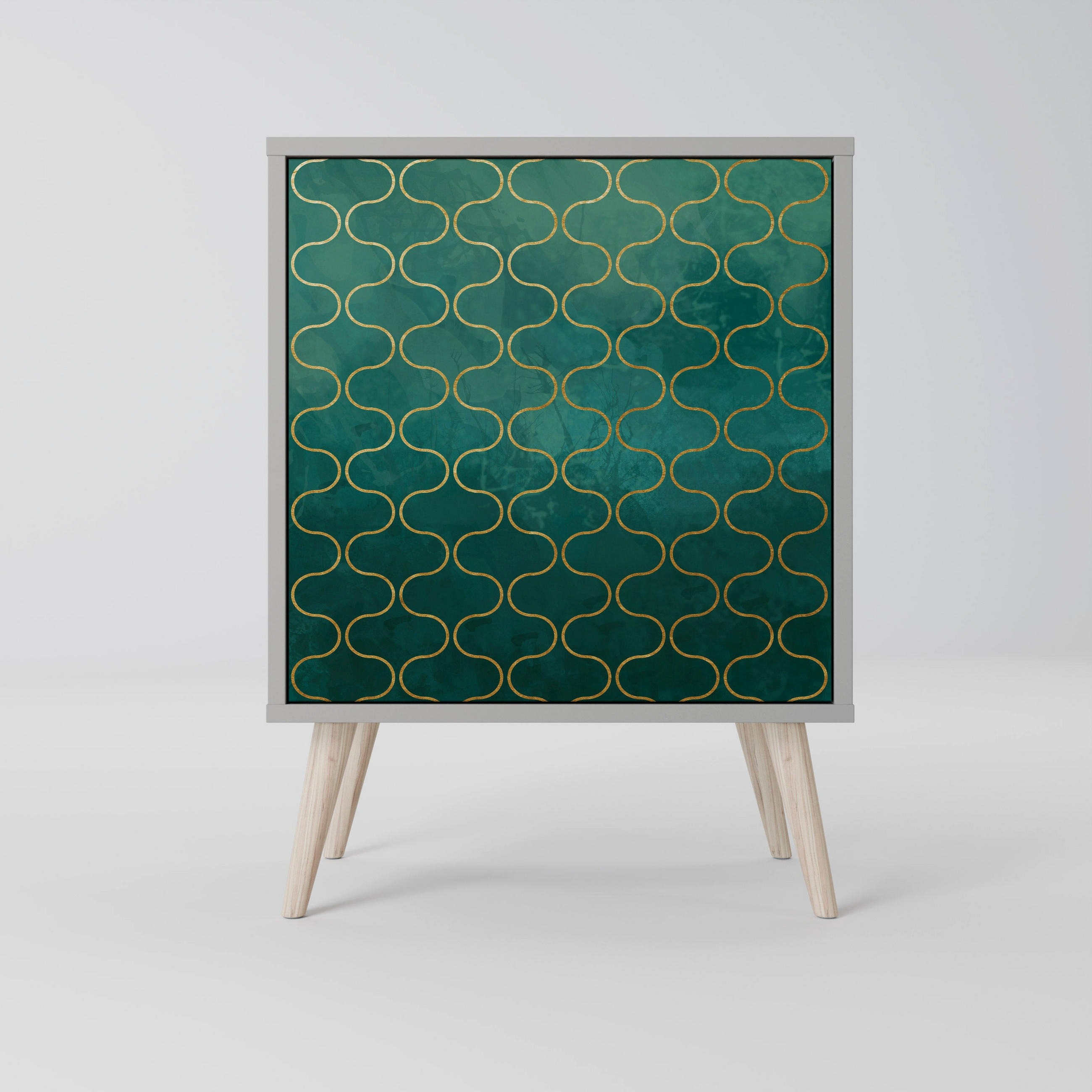 SIDEBOARD TESSELATED GREENERY, Grau, 57,5x42x77,5 cm, Schräge Buchenholzfüße - Buchefarben/Multicolor, Holzwerkstoff/Buchenholz (57.5/77.5/42cm) - SpaceRebels