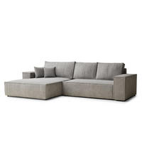 ECKSOFA Maze Beige grau Chenille-Stoff - Links Seite - Greige/Schwarz, Holz/Holzwerkstoff (185/294cm) - Maison de Reve