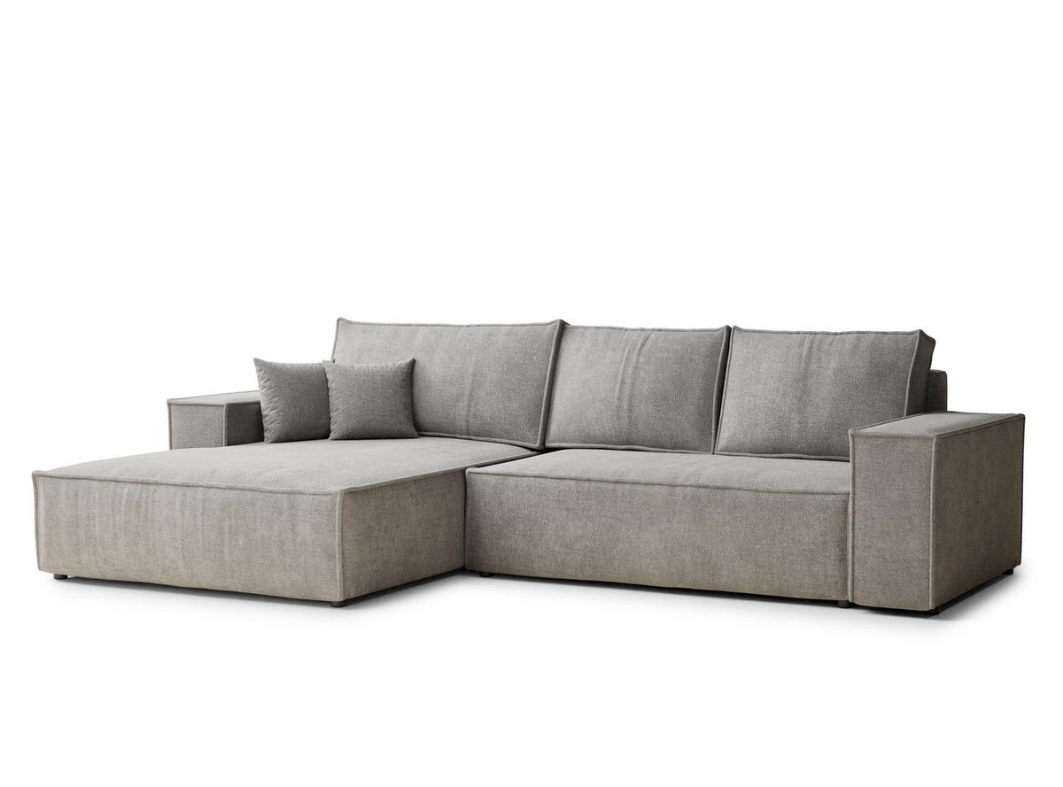 ECKSOFA Maze Beige grau Chenille-Stoff - Links Seite - Greige/Schwarz, Holz/Holzwerkstoff (185/294cm) - Maison de Reve