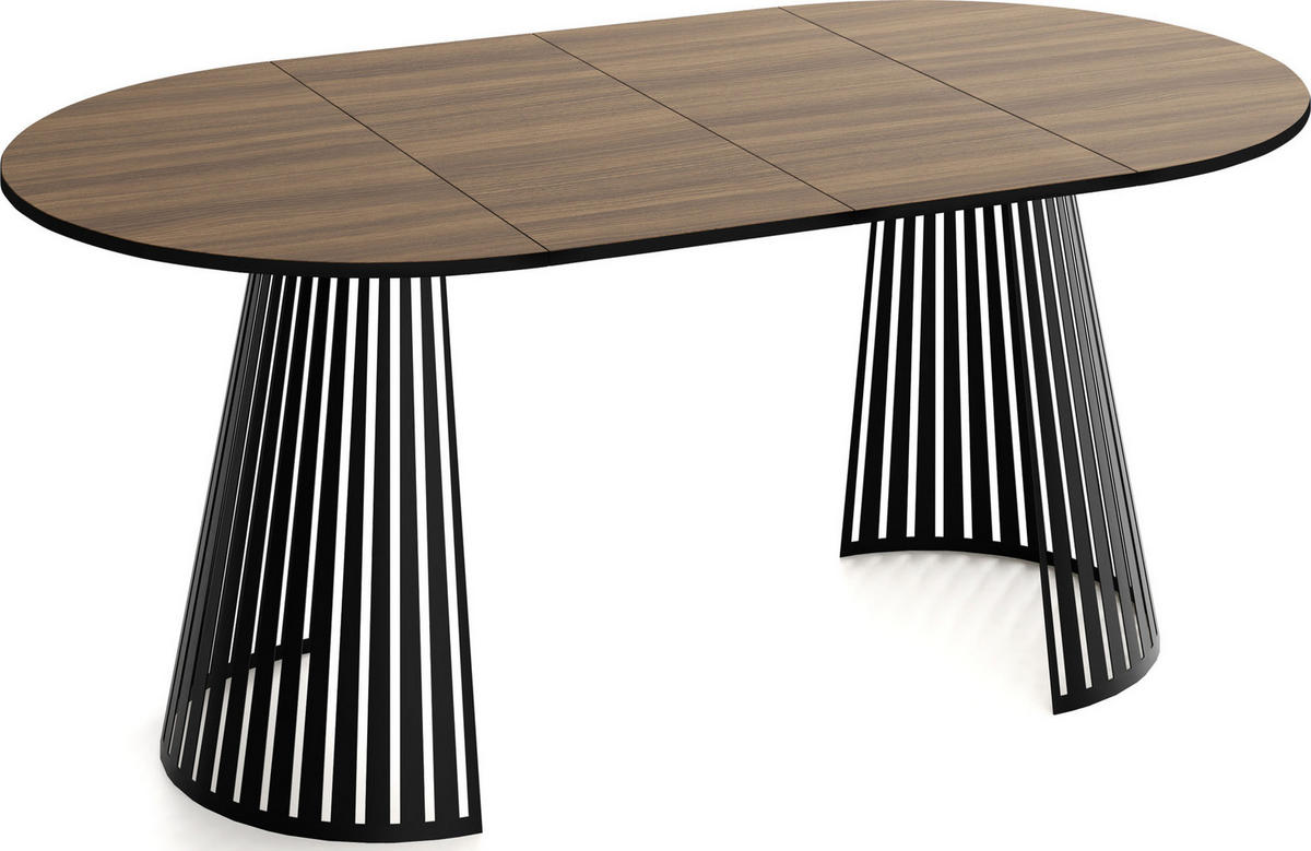 ESSTISCH Naro runder ausziehbarer, Walnuss Braun 100-180/100/76 cm - Walnussfarben/Schwarz, Holzwerkstoff/Metall (100/100/76cm) - WFL GROUP