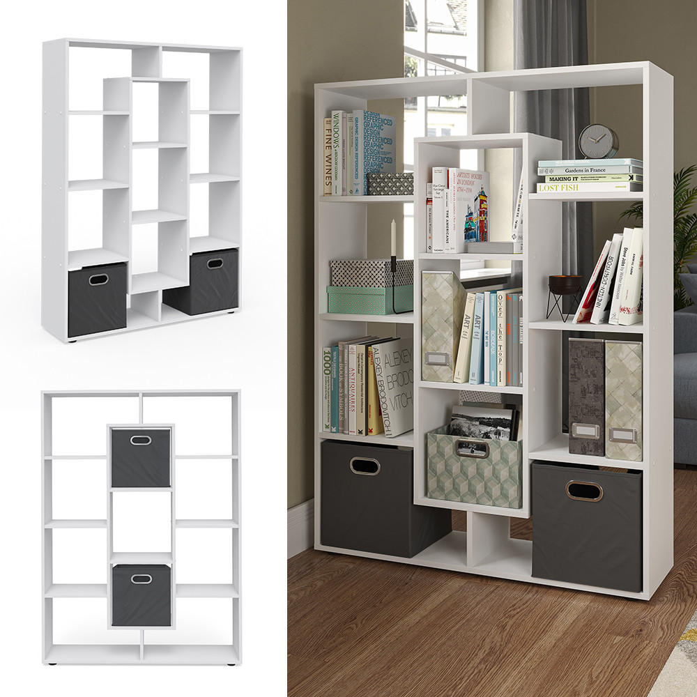 Thumbnail - Vicco Drehregal, Weiß, Holzwerkstoff, 11 Fächer, Rechteckig, 107.2x143x29 cm, Wohnzimmer, Regale, Bücherregale