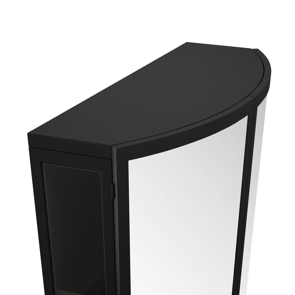 HÄNGESCHRANK 60x22.5x80 cm Schwarz aus Eisen &Spiegel mit gewölbter Doppeltür & 3 Ablagen - Schwarz, Glas (60/80/22.5cm) - Modfu