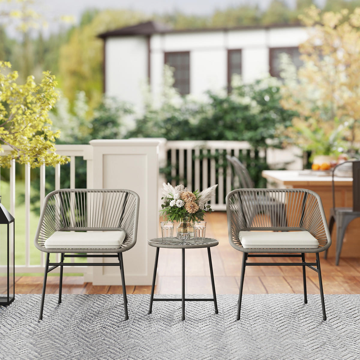 GARTENMÖBEL-SET, Outdoor Lounge Balkonmöbel für 2 Personen Dunkelgrau - Dunkelgrau, Metall - Outsunny
