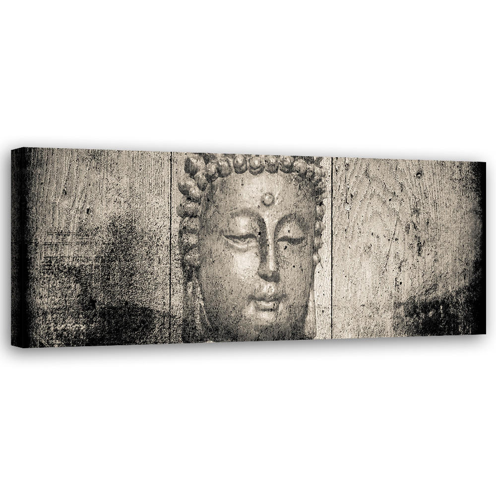 WANDBILD buddha gesicht vintage - Grau, Textil (90/30cm) - Feeby