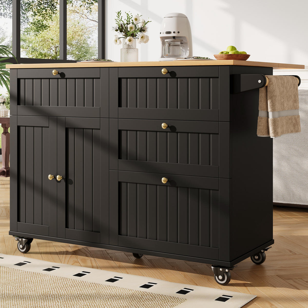 KÜCHENINSEL mit Stauraum 133 x 70 cm MDF Schwarz - Schwarz, Holz (70/88/133cm) - Beauniv