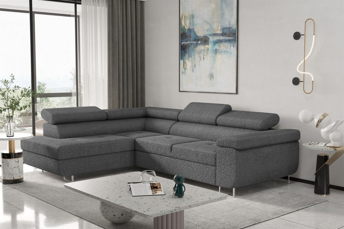 ECKSOFA Jade Mit Schlaffunktion - Dunkelgrau, Holzwerkstoff/Textil (202/275cm) - Fun Möbel