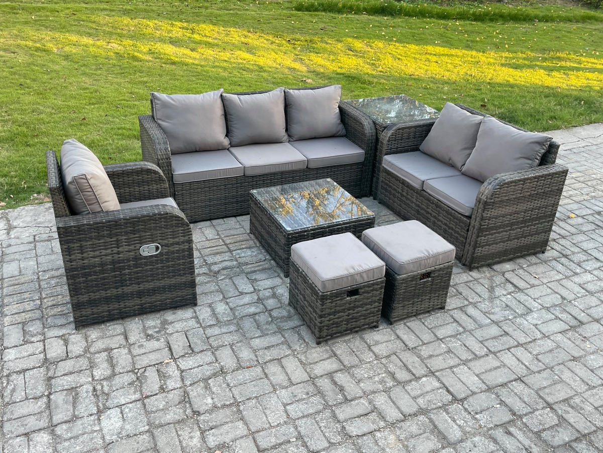 GARTENTISCHGRUPPE Polyrattan Dunkelgrau 7-teilige - Dunkelgrau/Grau, Glas/Kunststoff - Fimous
