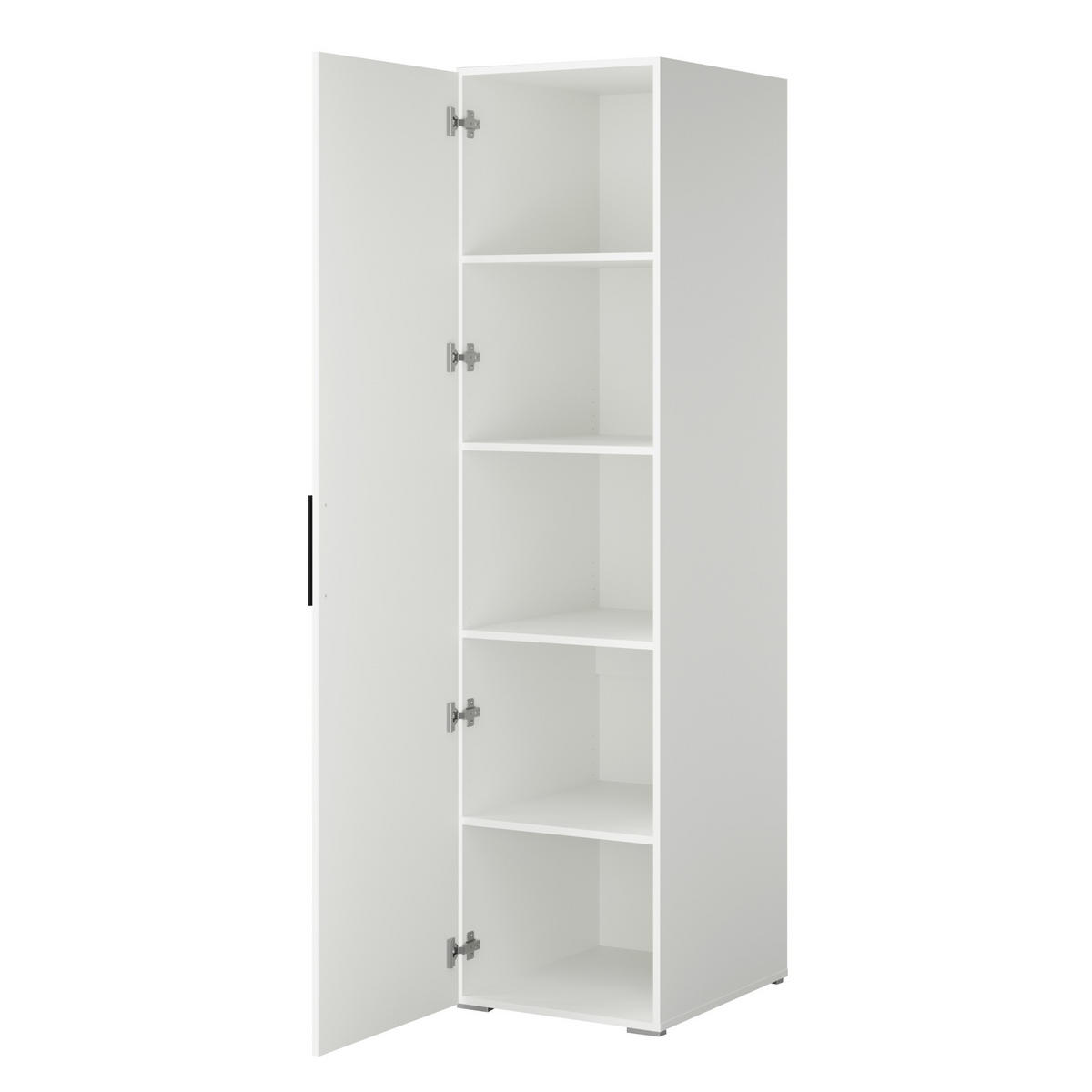 DREHTÜRENSCHRANK mit Einlegeböden Napoli 1D 50 Weiß (schwarzer oder goldener Griff) - Silberfarben/Schwarz, Holzwerkstoff/Kunststoff (50/35/60cm) - mzm24