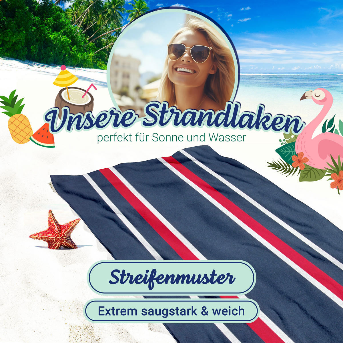 STRANDTUCH, 100x200 cm, 100% Baumwolle, Blau - Multicolor, Textil (100/200cm) - Zollner