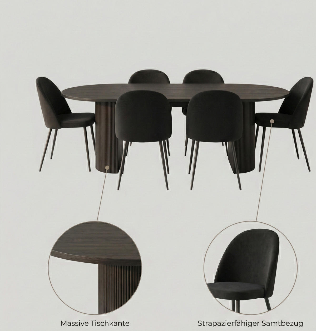ESSGRUPPE 7-TLG. Kyoto Dunkelbraun, Schwarz - Dunkelbraun/Schwarz, Holzwerkstoff/Textil (210/75/100cm) - ebuy24