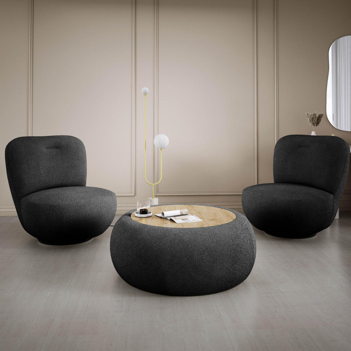 DREHSESSEL LUIS, Freistehend, Sitz drehbar 360°, 39x82x56 cm, HELLGRAU - Hellgrau, Holz/Textil (82/72/66cm) - DomoHome