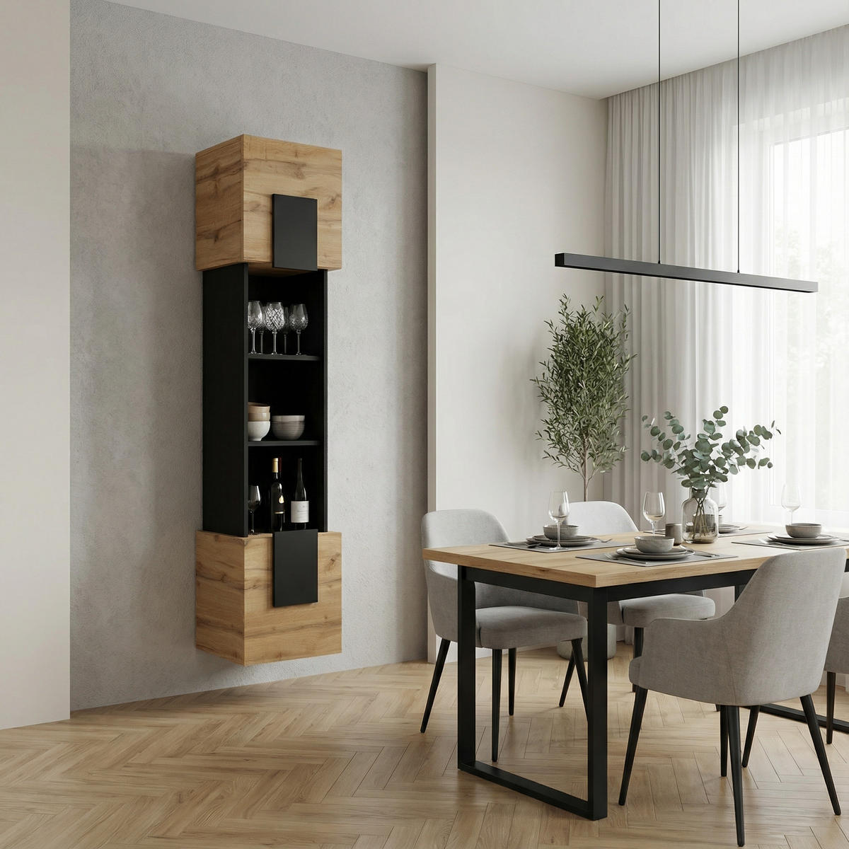 HIGHBOARD TORINO Hängend + Stehend, Mattes Finish, Schwarz + Eiche Wotan - Eiche Wotan/Schwarz, Holzwerkstoff/Kunststoff (39/172/35cm) - Komodee