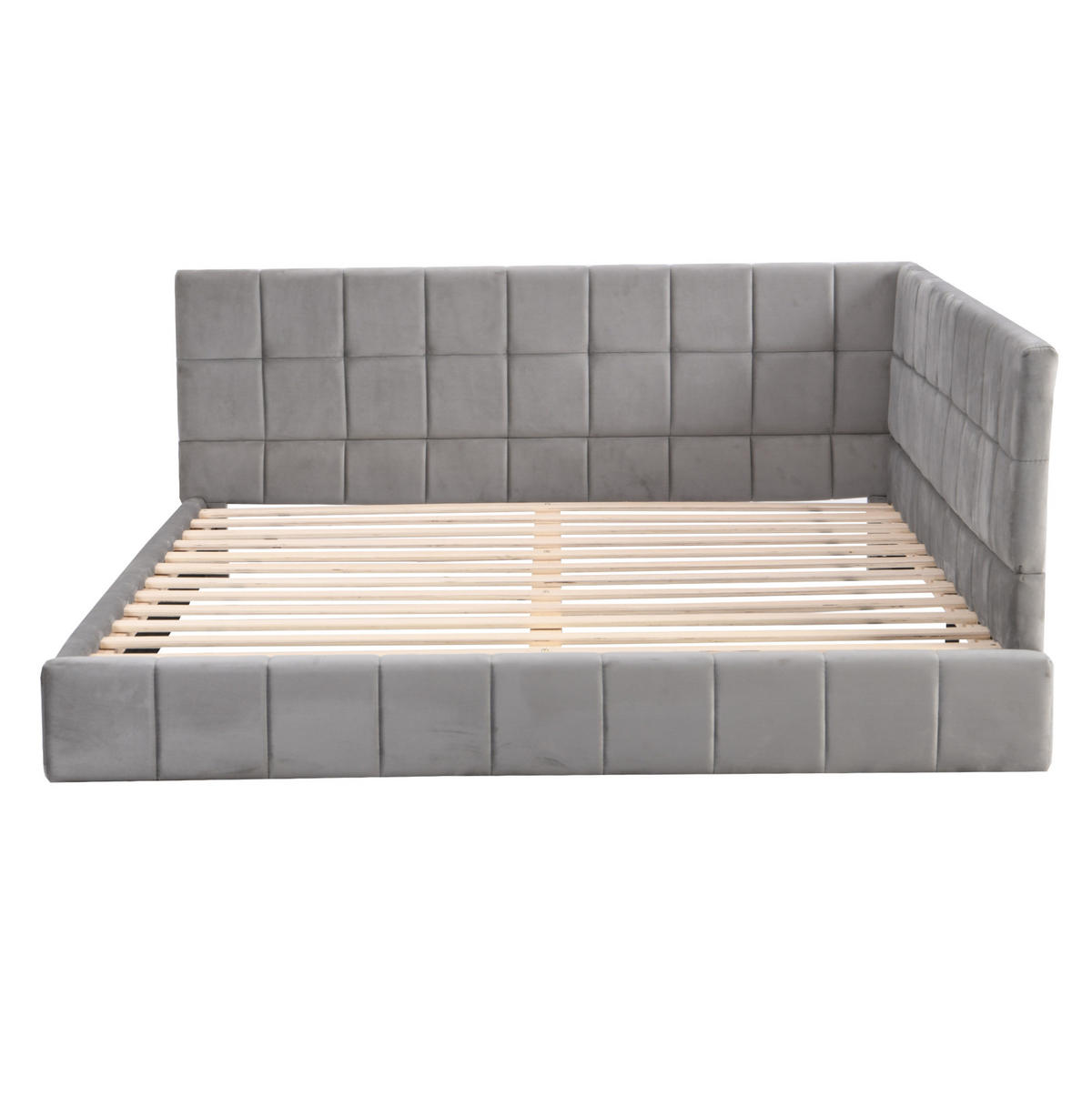 SAMT-POLSTERBETT 140/200 cm inkl. Lattenrost in Grau mit gepolstertem Kopfteil - Grau, Leder (140/200cm) - BEAOK