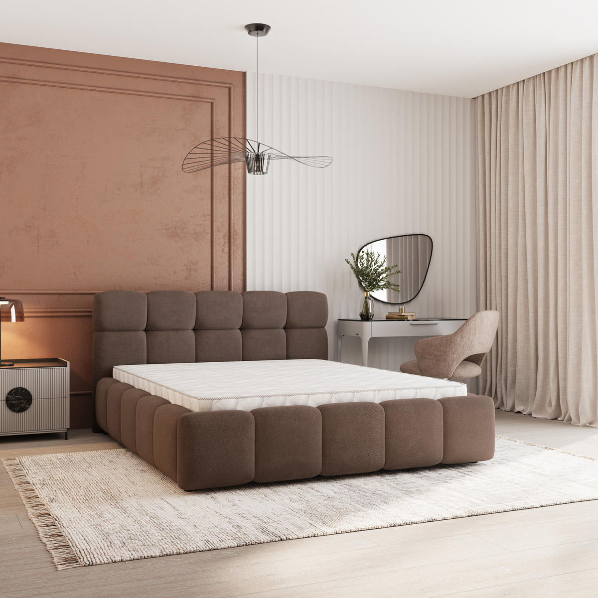 POLSTERBETT FARU SR 180x200 cm mit Bettkästen - Braun - Braun, Holz (180/200cm) - MASSENO