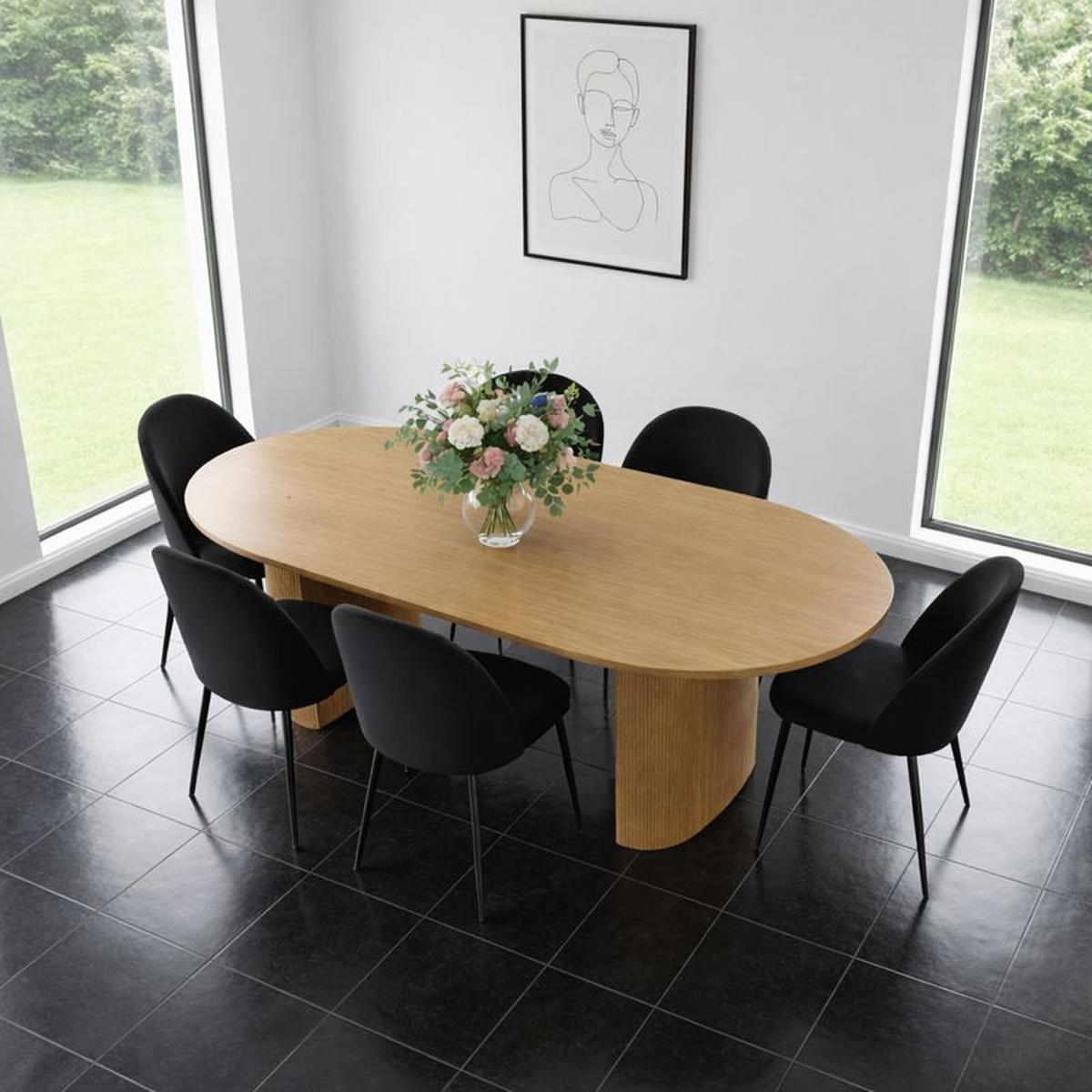 ESSGRUPPE 7-TLG. Kyoto Naturfarben, Schwarz - Schwarz/Naturfarben, Holzwerkstoff/Textil (210/75/100cm) - ebuy24