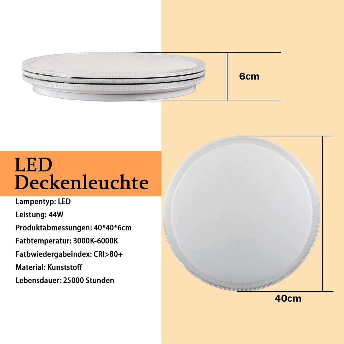 LED-DECKENLEUCHTE Andreas 40/40/6 cm - Weiß, Kunststoff (40/40/6cm) - Nettlife