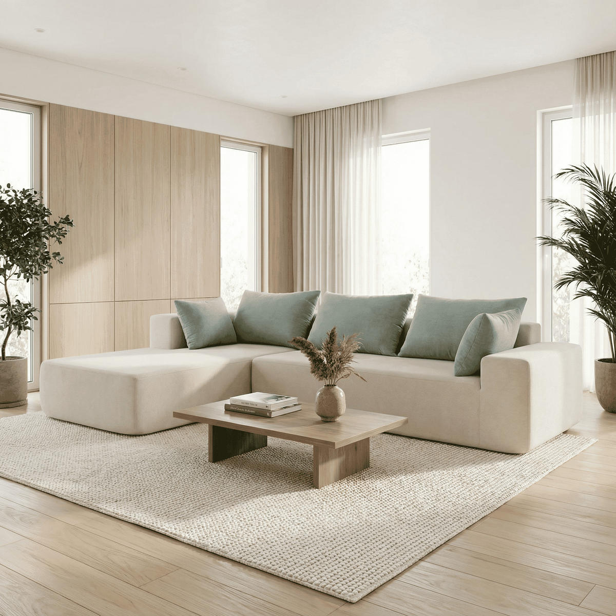 ECKSOFA Luna Weiß Salbei 3-Sitzer Links - Weiß, Textil (267/175cm) - COCO Living