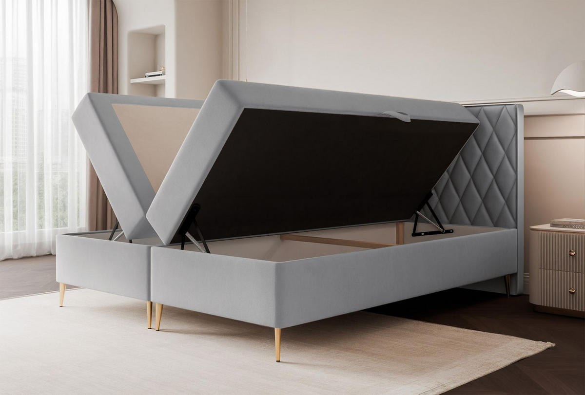 BOXBETT Caresso Taubengrau, Velours, 180x200 cm - Goldfarben/Grau, Textil/Metall (180/200cm) - Selsey