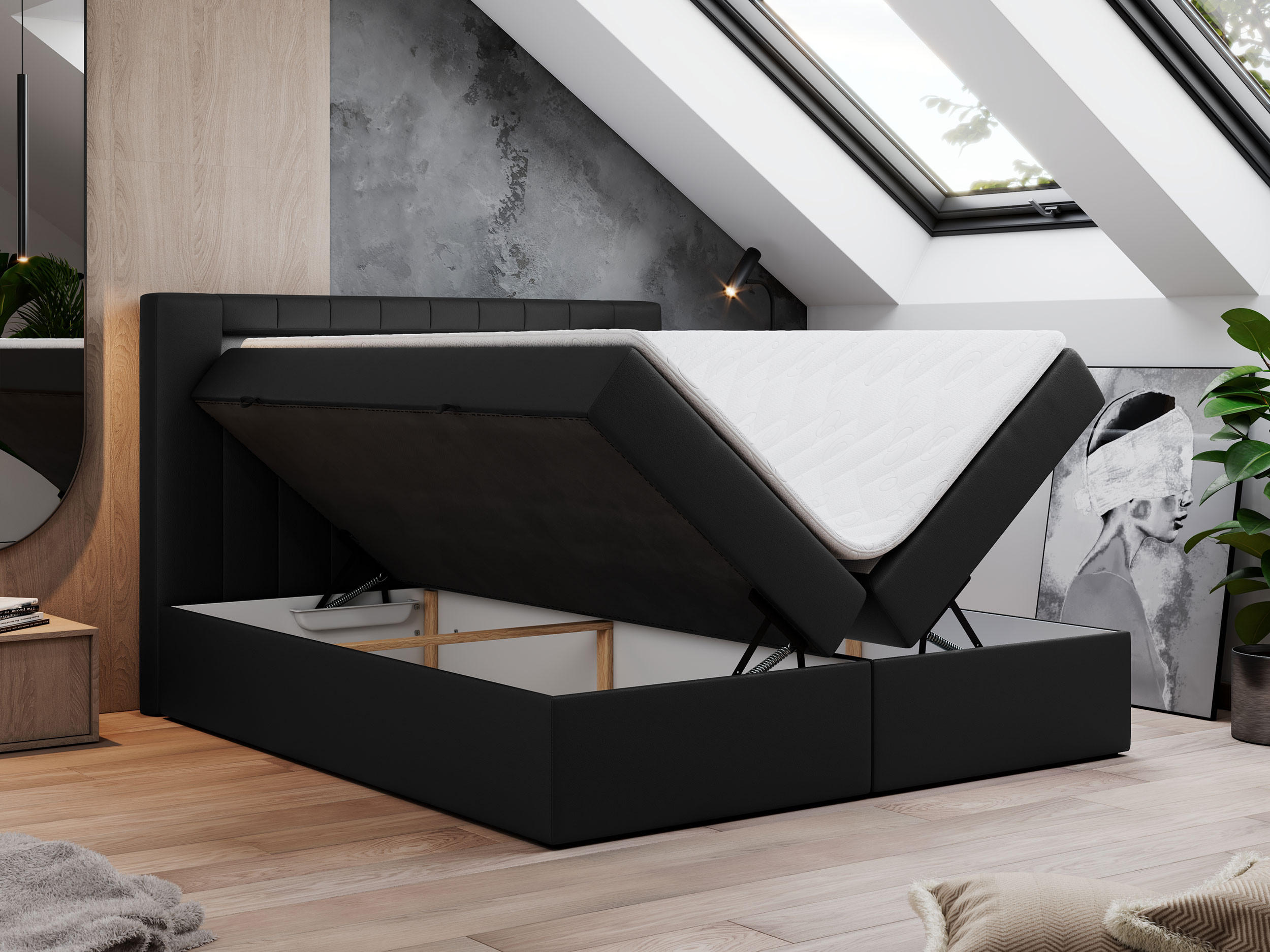 Thumbnail - MKS Boxbett, Schwarz, Textil, 2-Sitzer, H3, Rechteckig, 180x200 cm, Schlafzimmer, Betten, Boxspringbetten