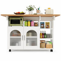 KÜCHENINSEL in Weiß und Naturfarben Servierwagen mit Glastüren für Küche und Esszimmer, B120/T30/H79.5 cm - Weiß, Glas/Holzwerkstoff (120/79.5/30cm) - STILVORA