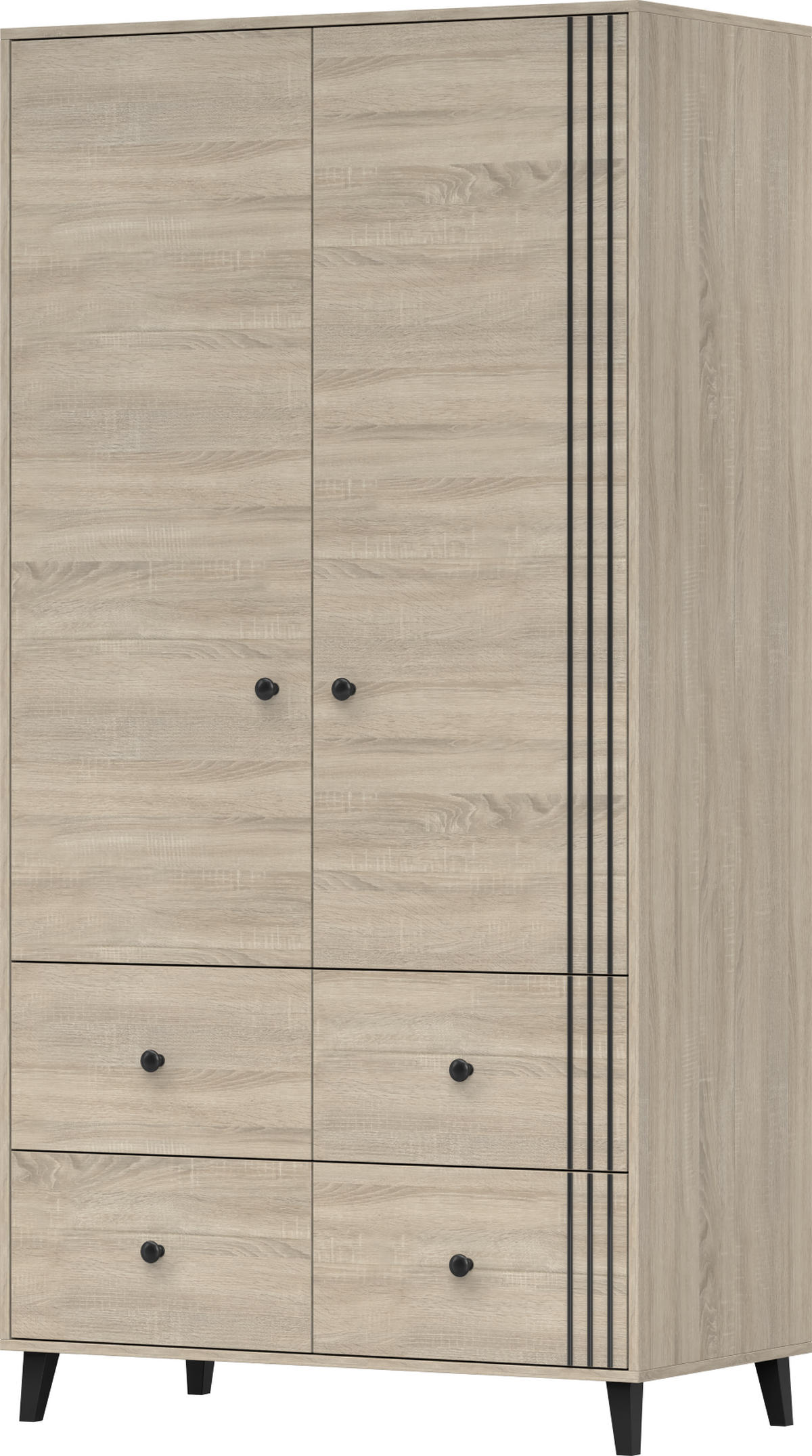 DREHTÜRENSCHRANK 104/202/55 cm 2-türig Fox 06 Sonoma Eiche/Sonoma Eiche - Schwarz/Sonoma Eiche, Holzwerkstoff/Metall (104/201/55cm) - imoebel24