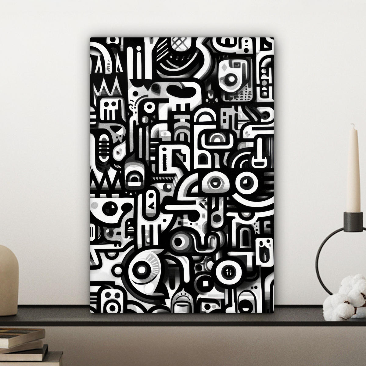 LEINWANDBILD Symbole - Abstrakt - Grafik - Schwarz Deko Wohnzimmer 20x30 cm - Schwarz, Textil (20/30cm) - MuchoWow