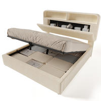 SAMT-POLSTERBETT 140/200 cm mit Bettkasten, LED-Beleuchtung und Lattenrost - Beige, Textil (140/200cm) - BEAOK