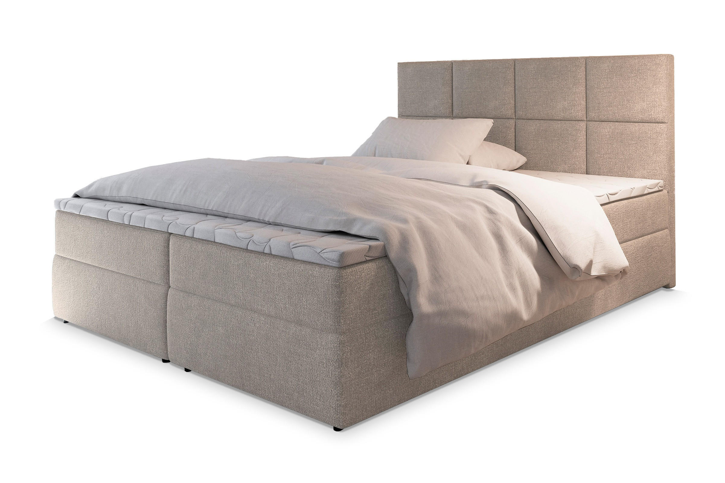 POSTEL BOXSPRING LENA 160x200 cm, s matrací a úložným prostorem, béžová - béžová, kompozitní dřevo/textil (160/200cm) - MASSENO