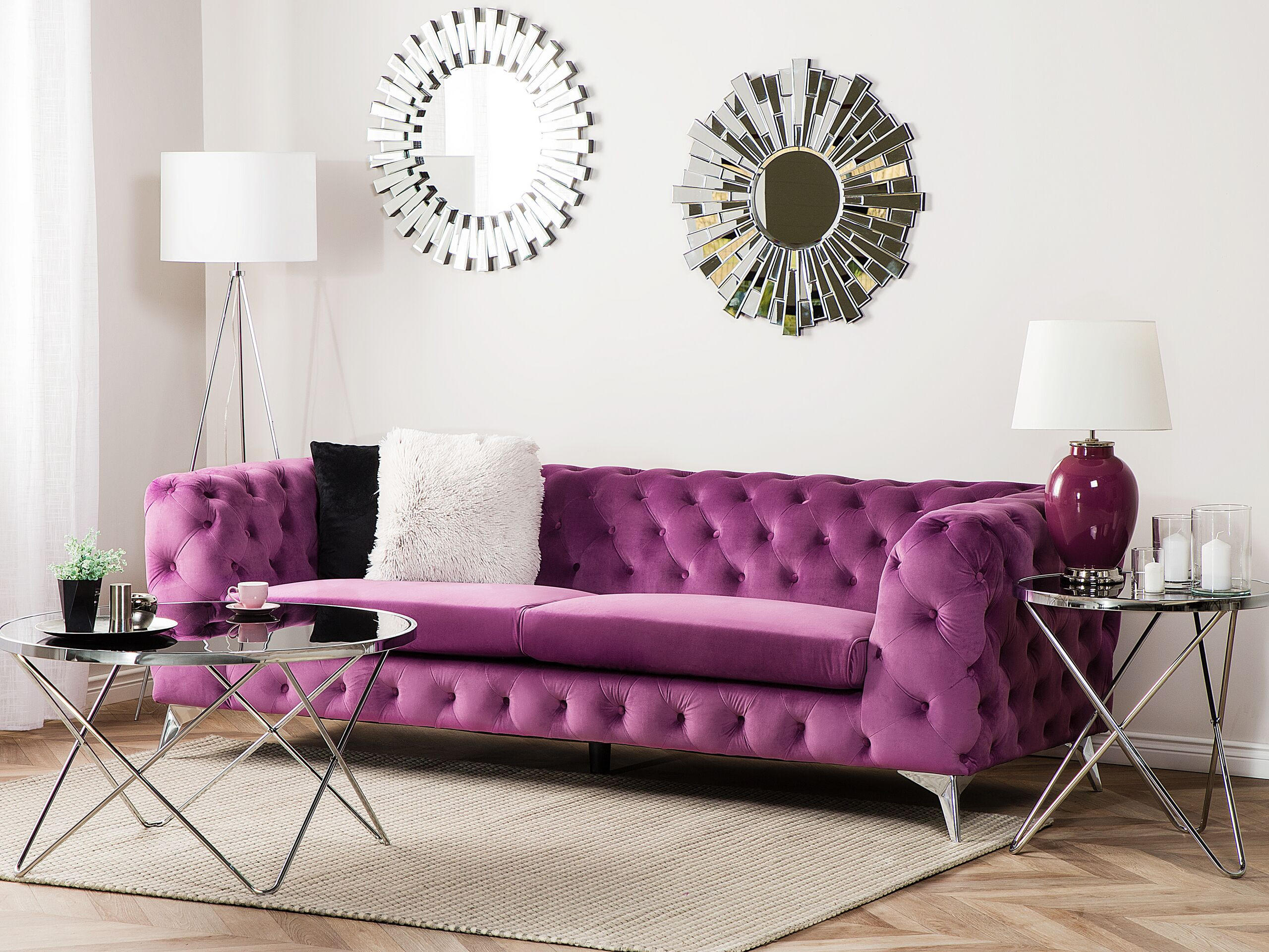 3-SITZER-SOFA Samtstoff Violett Sotra - Violett, Textil (224/70/85cm) - Beliani
