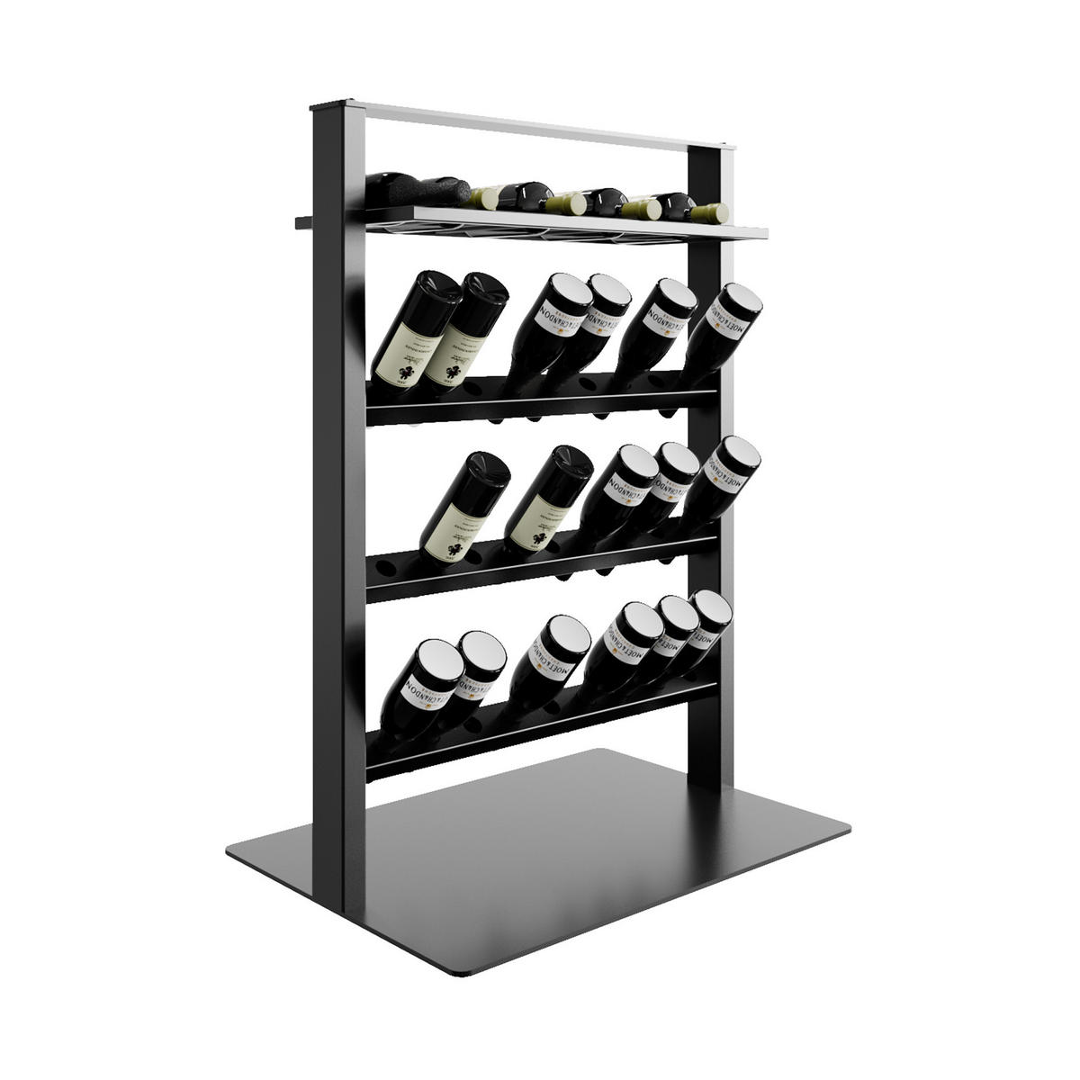 WEINREGAL Piemont Metall,Schwarz, Für 36 Weinflaschen 110/80/60cm - Schwarz, Metall (60/110/80cm) - Metalo Pro