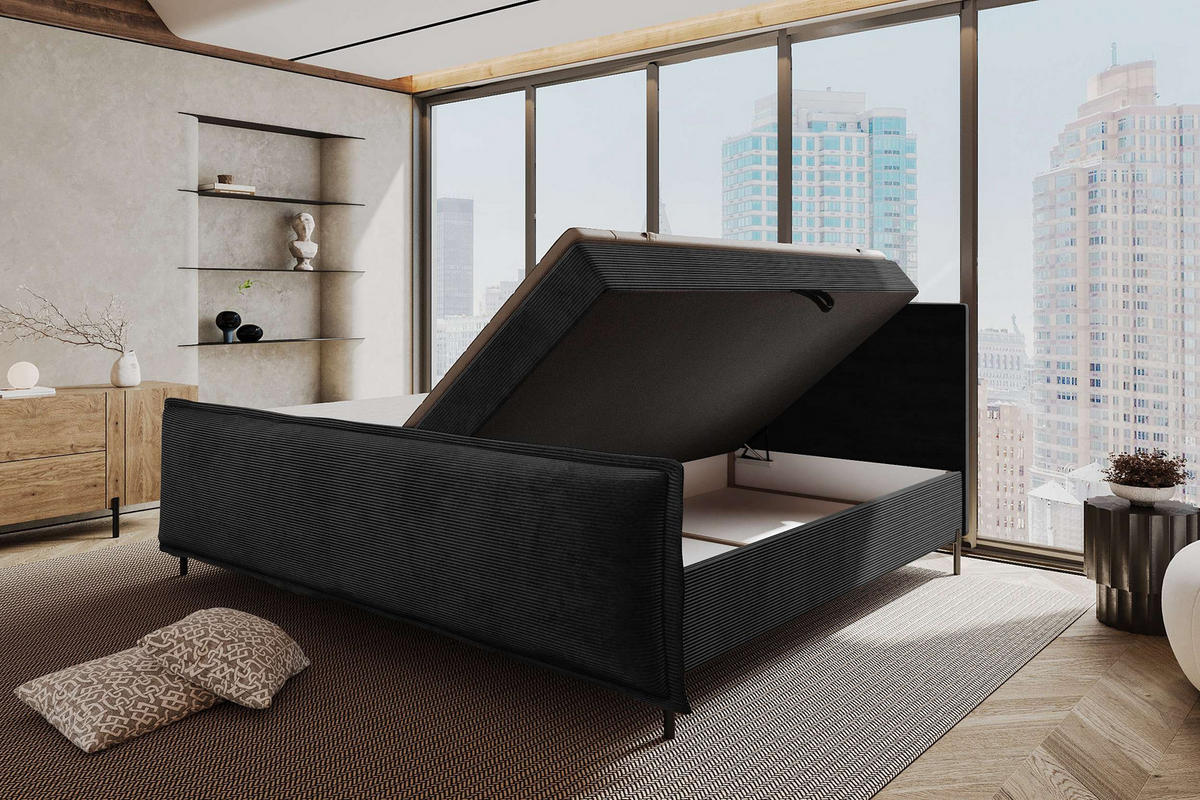 FAMILIENBETT BOXSPRINGBETT VERO PLUS Cordstoff Schwarz 240/200 cm - Schwarz, Holzwerkstoff/Textil (240/200cm) - 99rooms