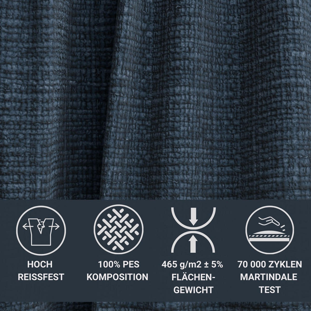 WOHNLANDSCHAFT Deseo Dunkelblau-Grau Chenille-Stoff - Schwarz/Dunkelblau, Holz/Holzwerkstoff (398/70/148cm) - Maison de Reve