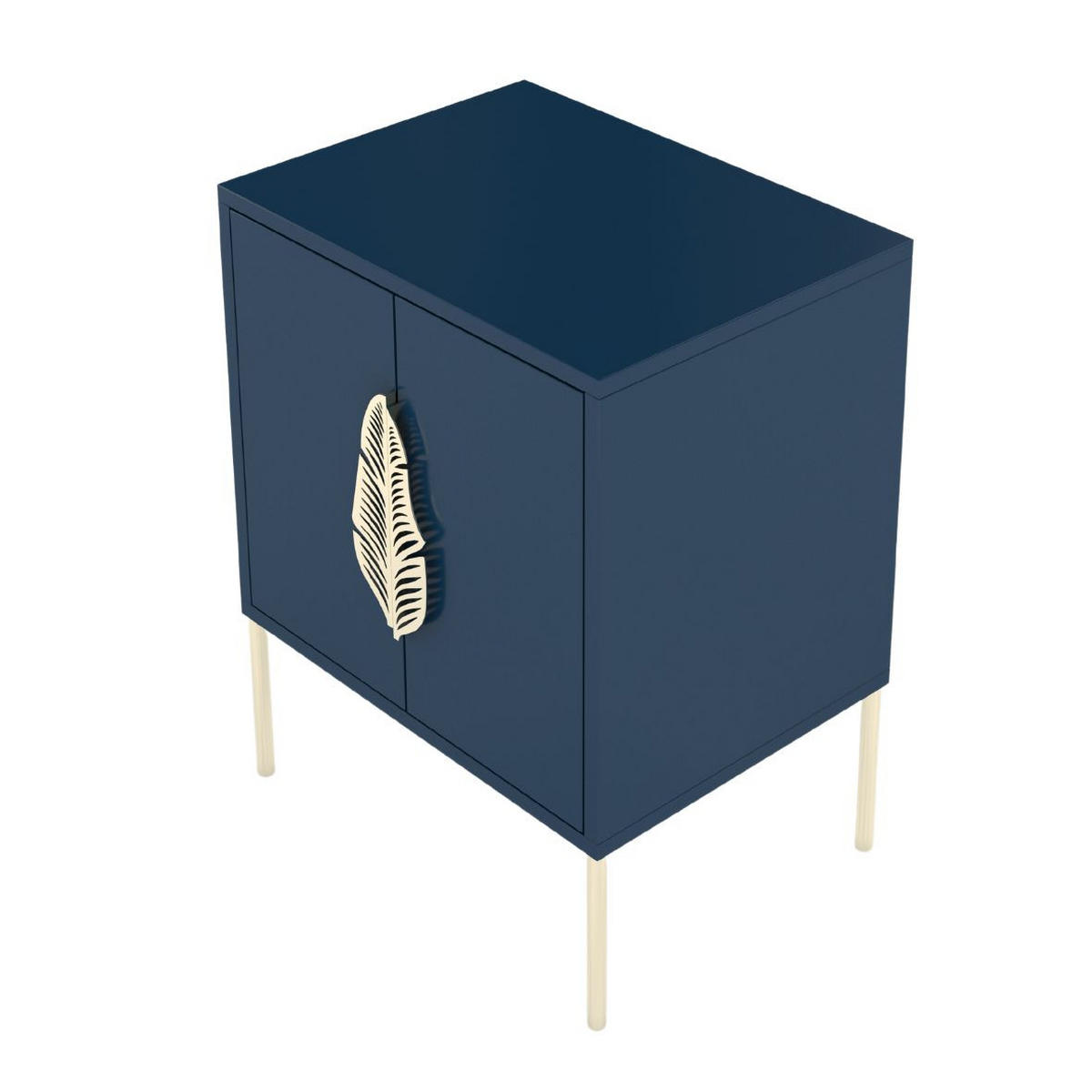 NACHTTISCH Merlin, Marinblau, Goldene Details - Goldfarben/Dunkelblau, Holzwerkstoff/Metall (54/69/40cm) - Skandica