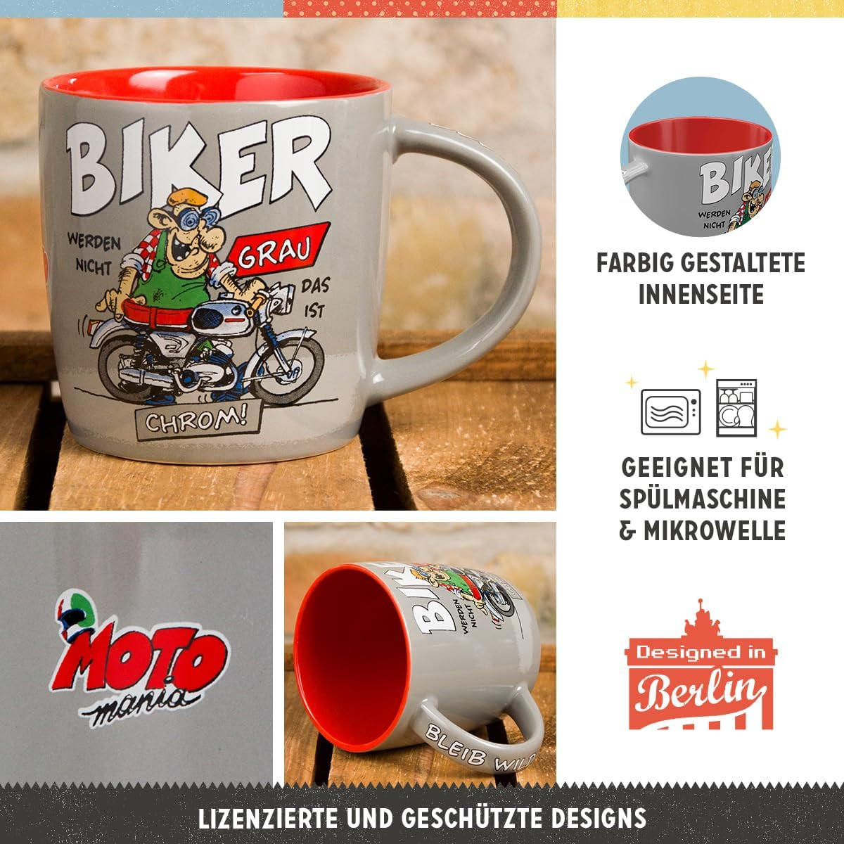 KAFFEETASSE 330 ml MOTOmania Biker Chrom - Multicolor, Keramik (0.33L) - Nostalgic-Art