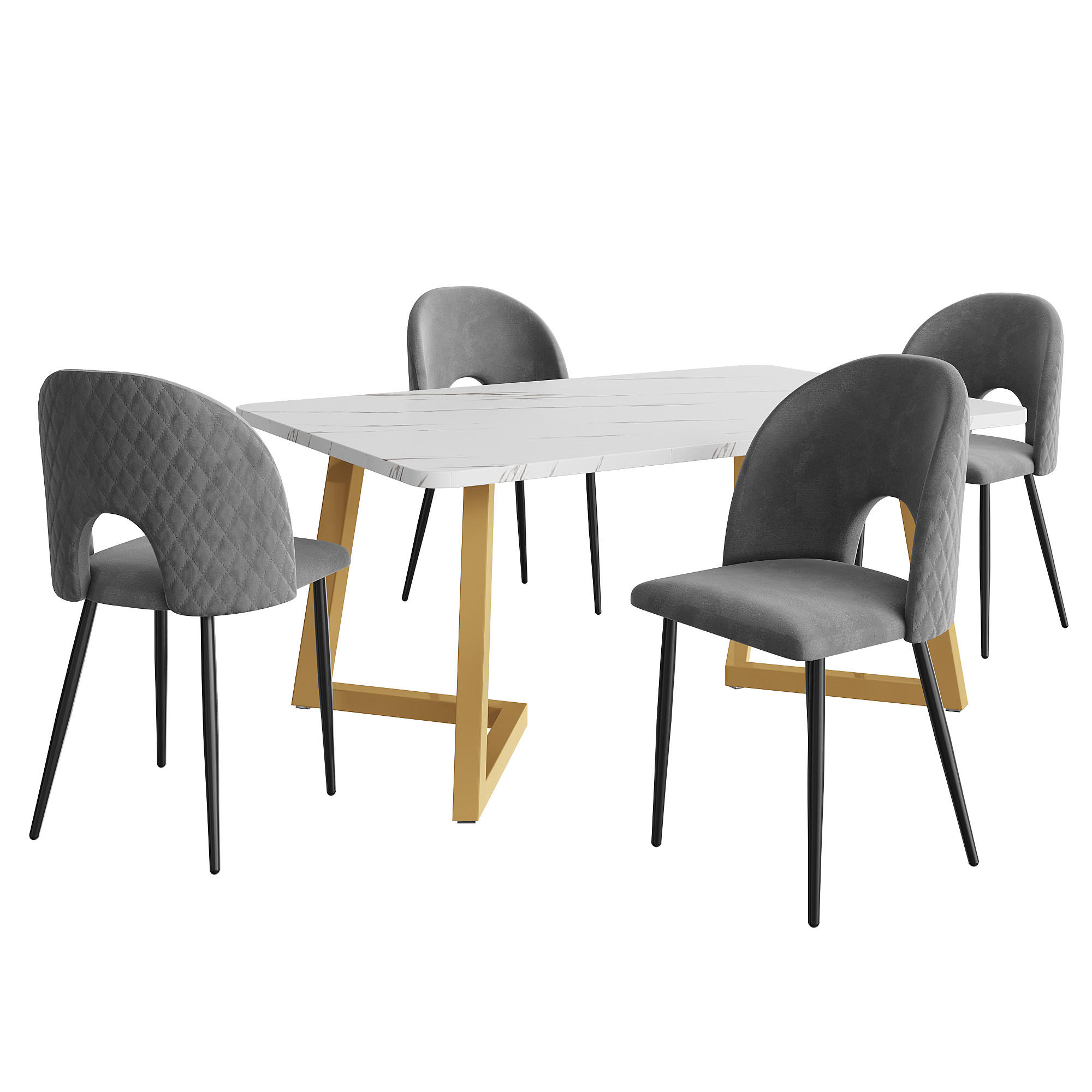 ESSGRUPPE DE-38955 117/68 cm Tisch mit 4 Stühlen Grau/Gold - Goldfarben/Grau, Metall (117/75/68cm) - ComfortXL