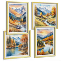 BILDER SET 4er Set - 50x50 cm & 40x60 cm Goldrahmen - Berglandschaft mit einem Fluss - Goldfarben, Kunststoff (50/50cm) - TULUP